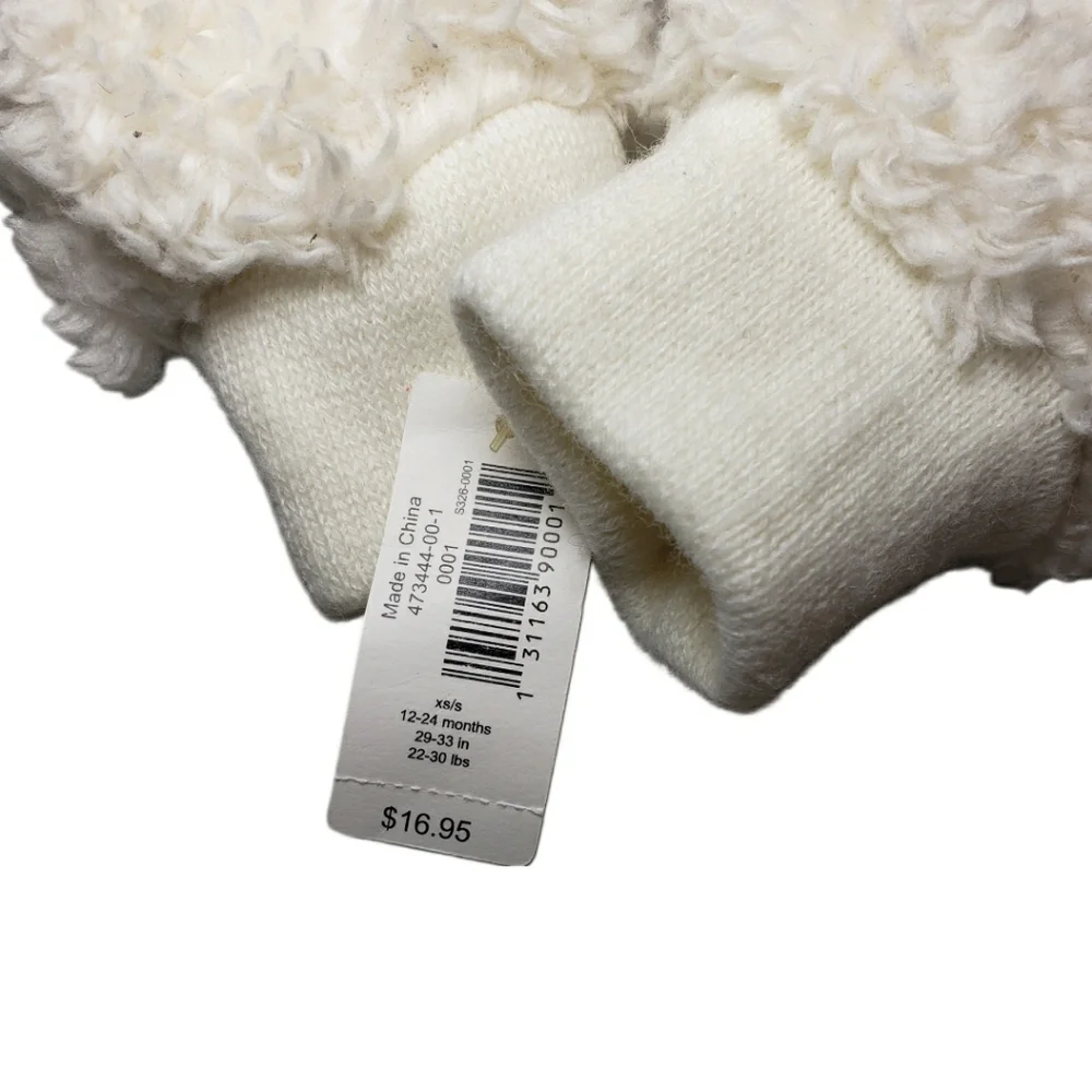 NWT Baby Gap XS/S 12-24m White Furry Bear Mittens
